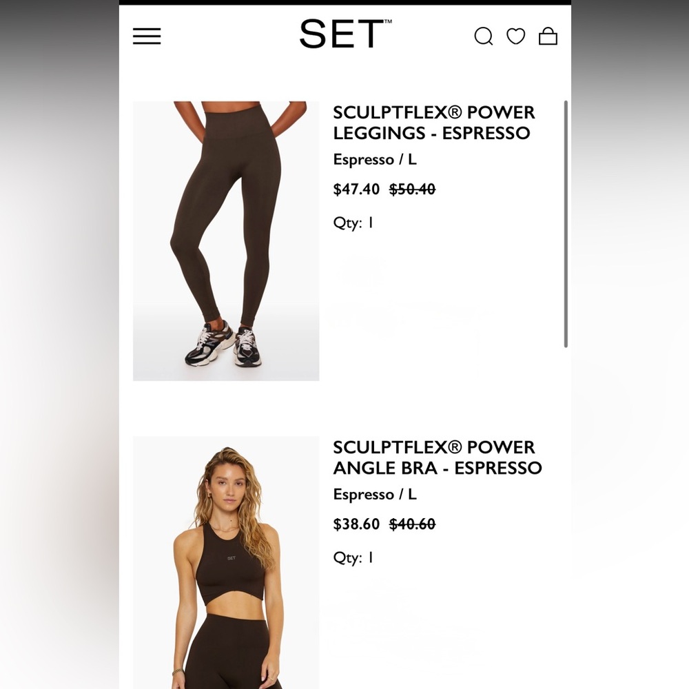 SET ACTIVE SCULPTFLEX leggings and bra - both size L